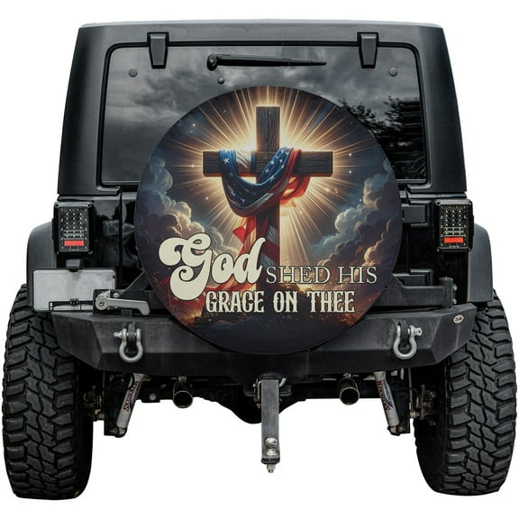 Lotusprinthandmade Faith Cross With USA Flag Spare Tire Cover Without Backup Camera Hole 6 Sizes (27 in.)