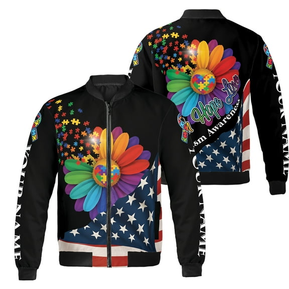 Lotusprinthandmade Faith Hope Love Autism Awareness All-over Print Bomber Jacket S-5XL Multicolor (2XL) – Faith Hope Love Autism Awareness Jacket