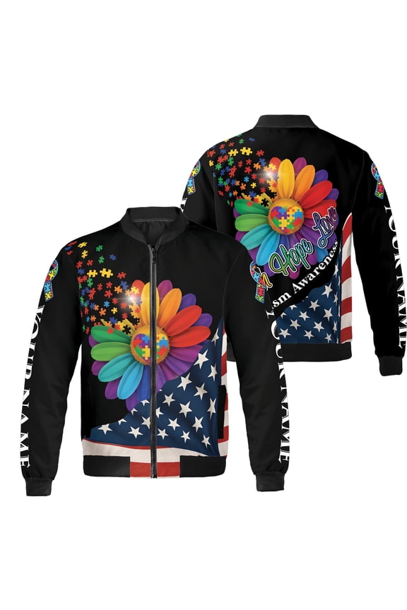 Faith Hope Love Autism Awareness All-over Print Bomber Jacket S-5XL Multicolor (S) – Faith Hope Love Autism Awareness Jacket