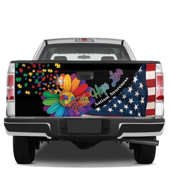 Lotusprinthandmade Faith Hope Love Autism Awareness Tailgate Wrap 2 Sizes (26"x66") – Autism Awareness Tailgate Wrap