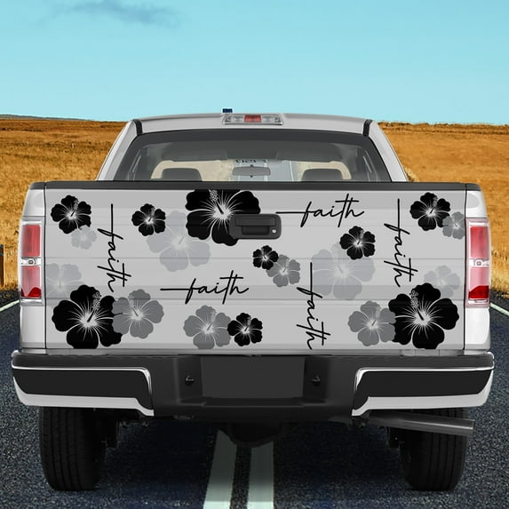 Lotusprinthandmade Faith Inspired Floral Tailgate Wrap 2 Sizes (26"x66"), faith floral tailgate wrap, floral pattern truck decor