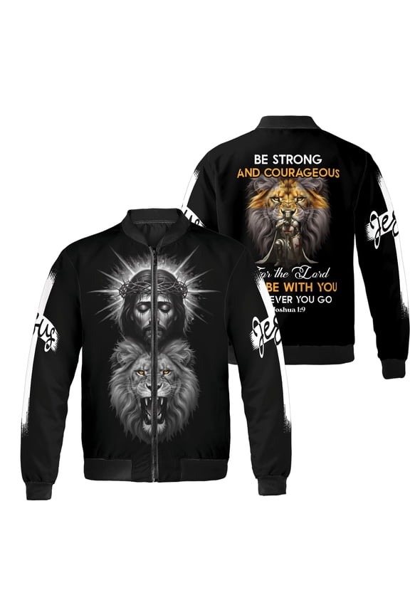 Faith Lion All-over Print Bomber Jacket S-5XL Multicolor (4XL), christian faith based bomber jacket, lion artwork jacket