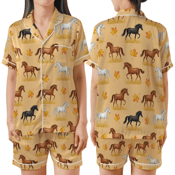 Lotusprinthandmade Fall Horse Graphic All-over Print Matching Pajamas Set Short-Sleeve S, Multicolor