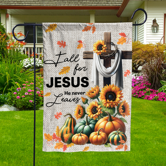 Lotusprinthandmade Fall for Jesus Christian Flag Thanksgiving Religious Bible 100% Polyester Garden Flag 28x40 inches