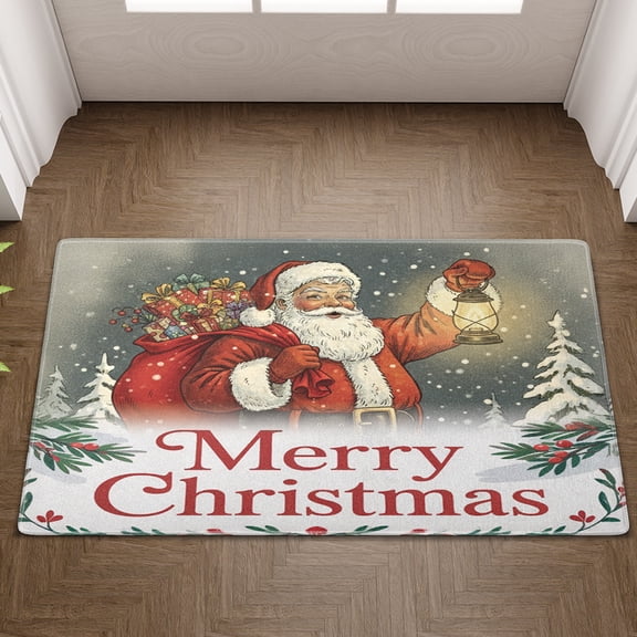 Lotusprinthandmade Festive Santa Claus Christmas Doormat 6 Sizes (15" x 25"), holiday welcome mat, festive door mat