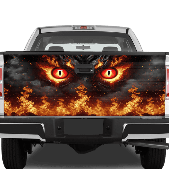 Lotusprinthandmade Fire Flame Eyes Tailgate Wrap 24 x 58 in Truck Decal