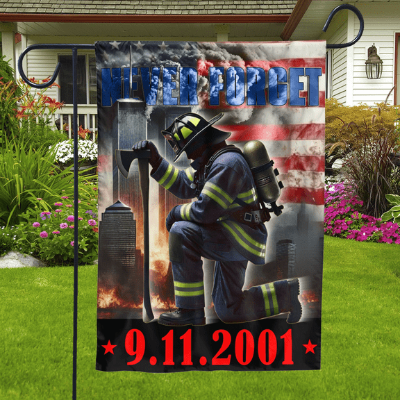 Lotusprinthandmade Firemans 9/11 Day Memorial America 100% Polyester Garden Flag 12x18 inches
