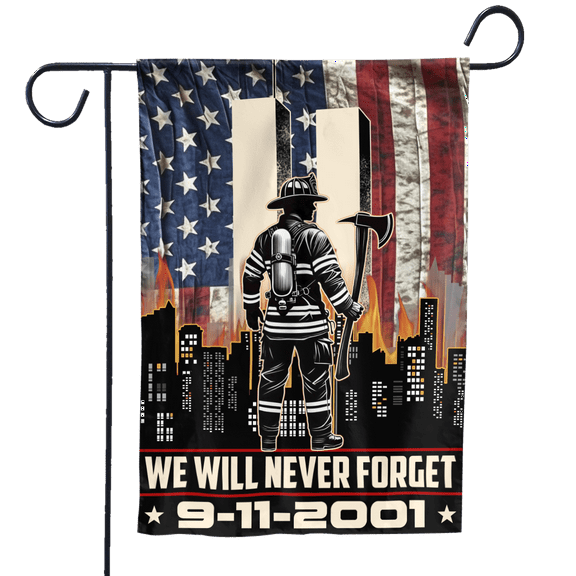 Lotusprinthandmade Firemans 9/11 Day Memorial America 100% Polyester Garden Flag 12x18 inches