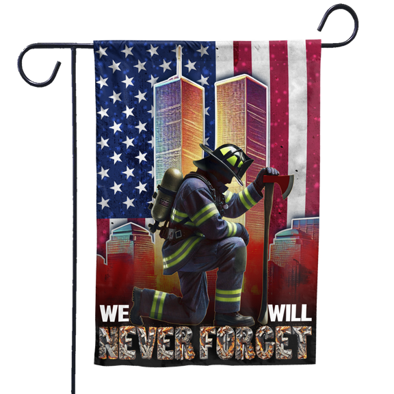 Lotusprinthandmade Firemans 9/11 Day Memorial America 100% Polyester Garden Flag 12x18 inches