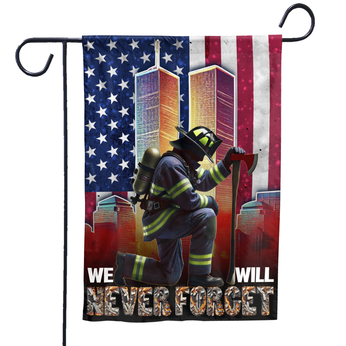 Lotusprinthandmade Firemans 9/11 Day Memorial America 100% Polyester Garden Flag 28x40 inches