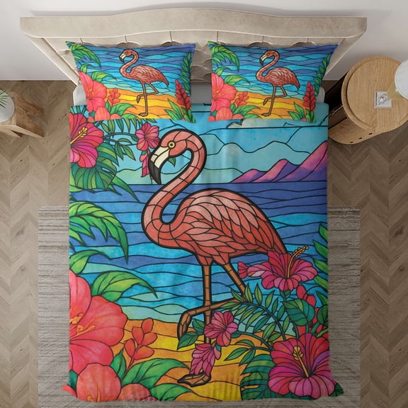 Lotusprinthandmade Flamingo Lovers Bedding Set, Multicolor, 78x88