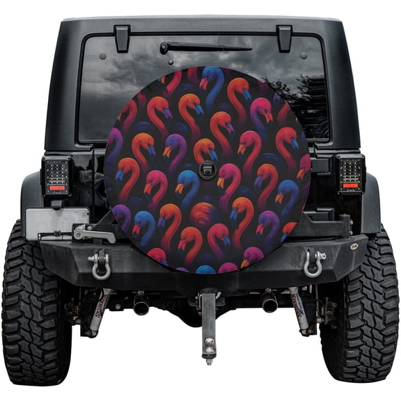Lotusprinthandmade Flamingo Lovers Spare Tire Cover With Backup Camera Hole 6 Sizes (27 in.)