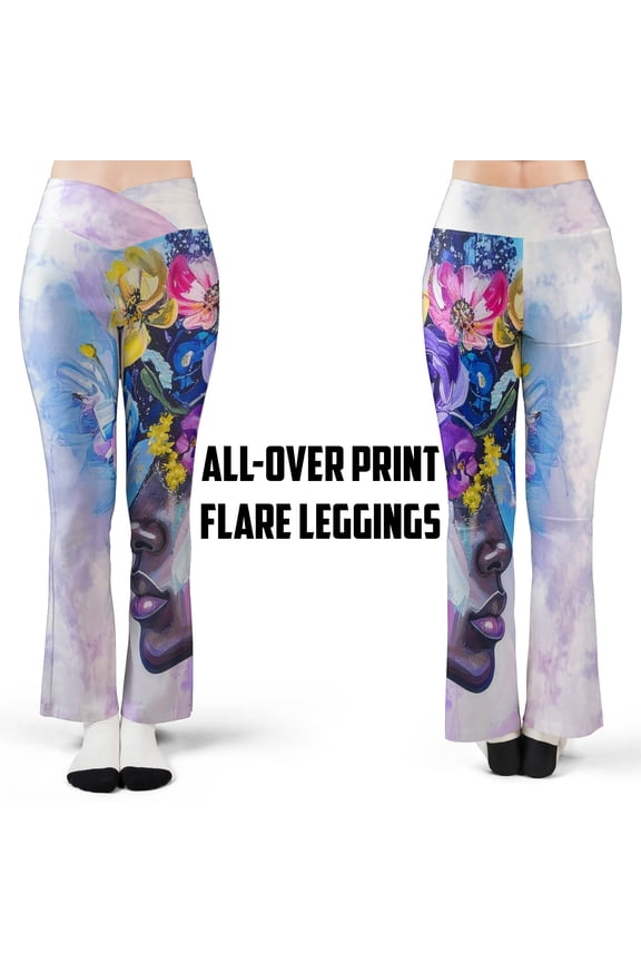 Floral Print All-over Print Flare Leggings XS-5XL (XS), floral pattern leggings, floral high-waist leggings, floral yoga leggings