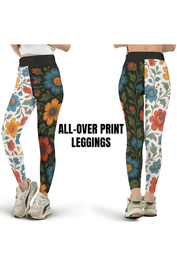 Floral Print All-over Print Leggings XS-5XL (3XL), floral pattern leggings, floral high-waist leggings, floral yoga leggings