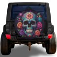 thumbnail image 1 of Lotusprinthandmade Floral Skull Spare Tire Cover With Backup Camera Hole 6 Sizes (34 in. V2), floral skull tire cover, floral skull wheel cover, 1 of 6