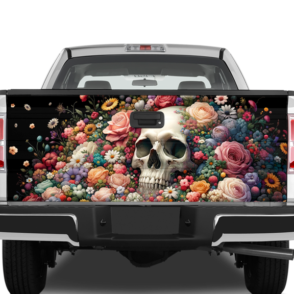 Lotusprinthandmade Floral Skull Tailgate Wrap 2 Sizes 24"x58"