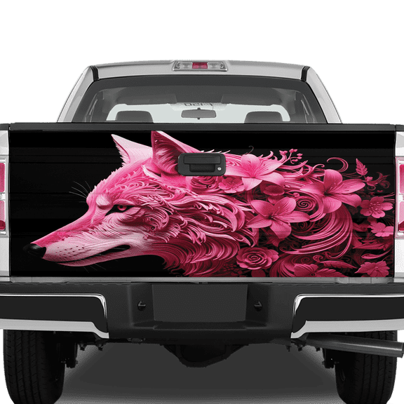 Lotusprinthandmade Floral Wolf Tailgate Wrap 2 Sizes (26"x66"), wolf design truck wrap, wildlife animal wolf tailgate wrap