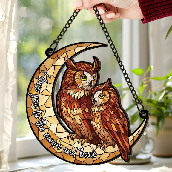 Lotusprinthandmade Flying Owl Custom Shape Window Hanging Suncatcher 8.9in, flying owl window decor, owl lover gift
