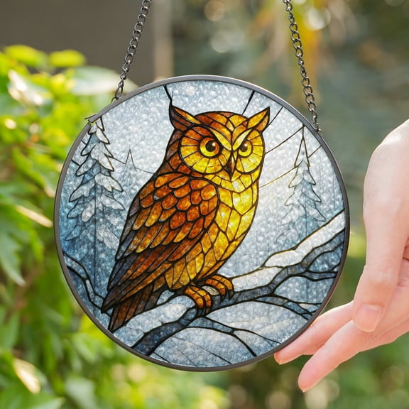 Lotusprinthandmade Flying Owl Stained Glass Suncatcher for Window Hanging Cir6in