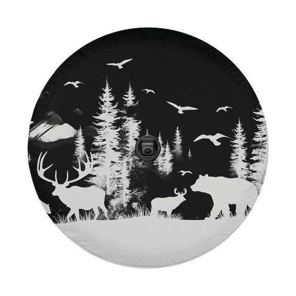 Lotusprinthandmade Forest Deer Bear Spare Tire Cover With Backup Camera Hole 6 Sizes (27 in.)
