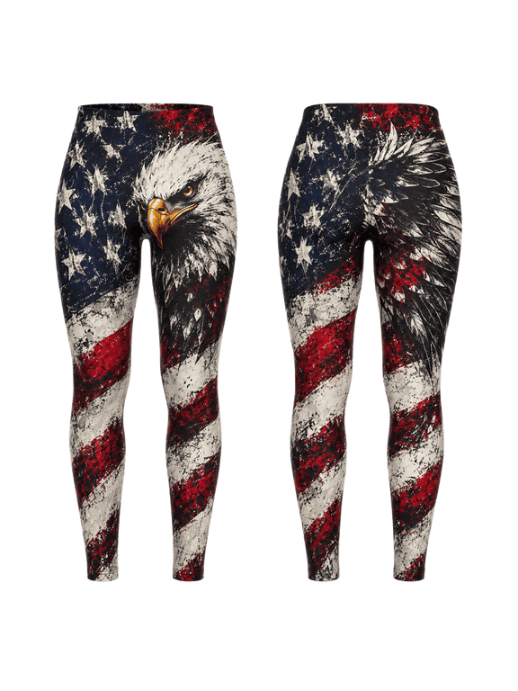 Freedom Eagle Flag Standard Leggings, America Patriotic Yoga Pants