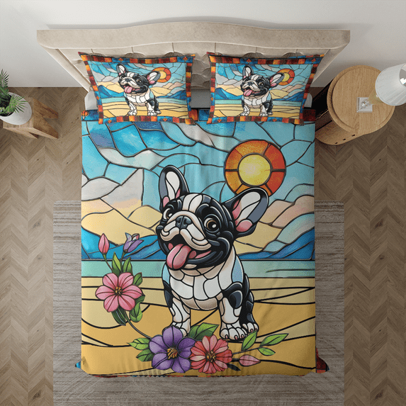 Lotusprinthandmade French Bulldog Dog Pattern Bedding Set (Made in Vietnam) (78x88), french bulldog dog duvet cover, cute french bulldog dog bed set
