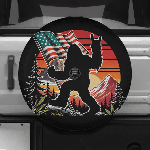 Lotusprinthandmade Funny Bigfoot America Flag Spare Tire Cover With Backup Camera Hole 6 Sizes (30 in.), bigfoot lovers tire cover
