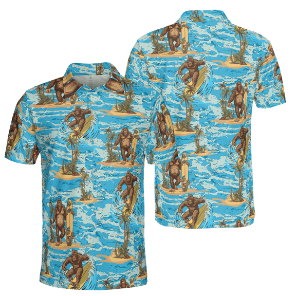 Lotusprinthandmade Funny Bigfoot Men Polo Shirt (Lightweight) S-5XL Multicolor (5XL), bigfoot graphic polo shirt, bigfoot print polo