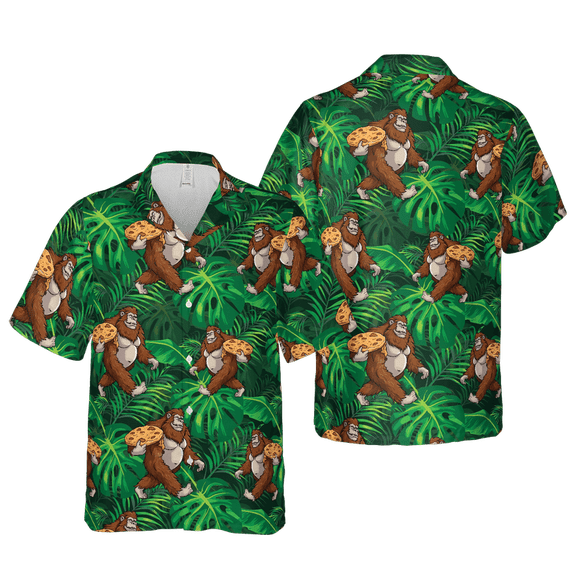 Lotusprinthandmade Funny Bigfoot Short Sleeve Hawaiian Shirt