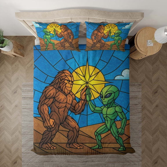Lotusprinthandmade Funny Bigfoot and UFO Bedding Set (Made in Vietnam) (60x80), Durable And High-Quality Bedding