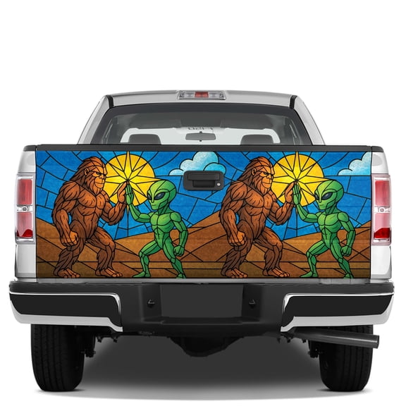 Lotusprinthandmade Funny Bigfoot and UFO Tailgate Wrap 2 Sizes (24"x58"), Bigfoot Graphic Tailgate Wrap