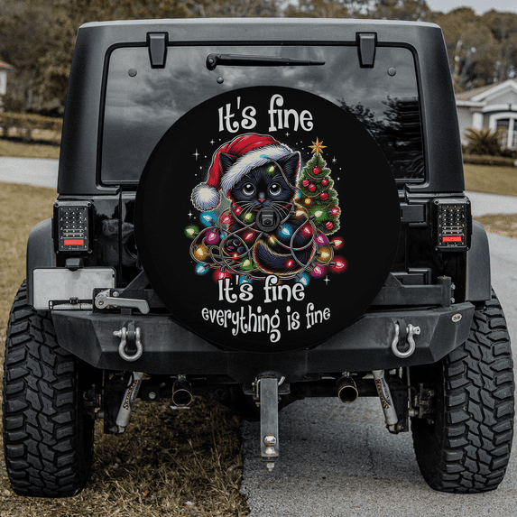 Lotusprinthandmade Funny Cat Christmas Spare Tire Cover With Backup Camera Hole 6 Sizes (28 in.) , Holiday-Themed Tire Cover With Cats, Christmas-Themed Tire Cover