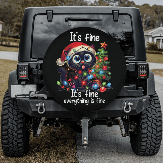 Lotusprinthandmade Funny Cat Christmas Spare Tire Cover Without Backup Camera Hole 6 Sizes (33 in.) , Holiday-Themed Tire Cover With Cats, Christmas-Themed Tire Cover