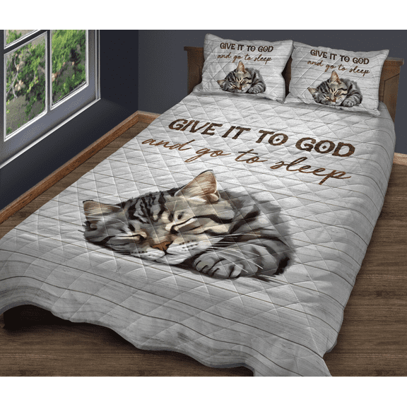 Lotusprinthandmade Funny Cat God Christian Quilt Bedding Set (White Binding) 5 Sizes (Made in Vietnam) (55x60), quilt bedding set funny cat