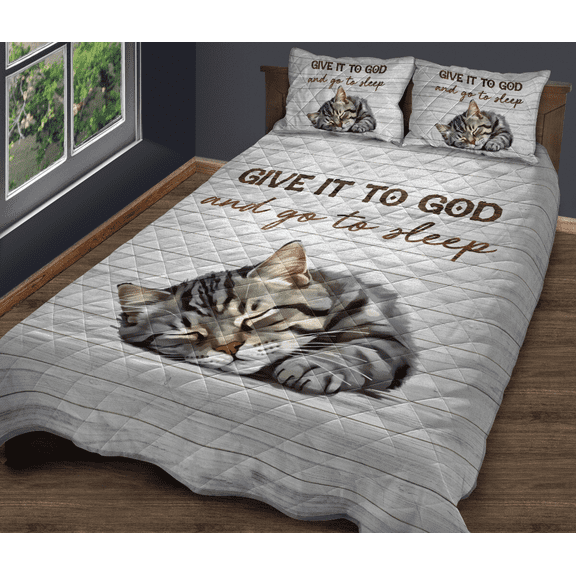 Lotusprinthandmade Funny Cat God Christian Quilt Bedding Set (White Binding) 5 Sizes (Made in Vietnam) (60x70), quilt bedding set funny cat