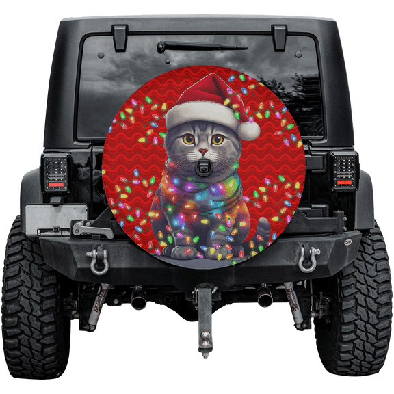 Lotusprinthandmade Funny Cat Merry Christmas Xmas Gift Christmas Spare Tire Cover With Backup Camera Hole 6 Sizes (31 in.)