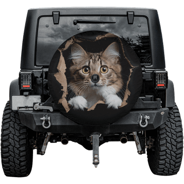 Lotusprinthandmade Funny Cat Spare Tire Cover With Backup Camera Hole 6 Sizes (27 in.)