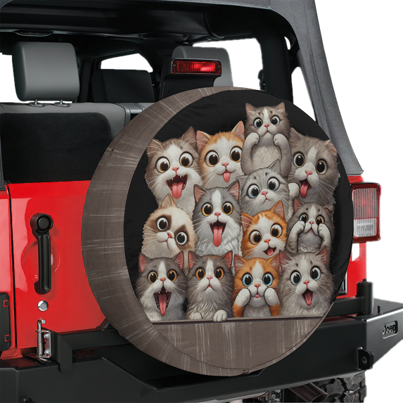 Lotusprinthandmade Funny Cat Spare Tire Cover Without Backup Camera Hole 6 Sizes (34 in. V2), Cat Spare Tire Cover