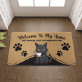 thumbnail image 1 of Lotusprinthandmade Funny Cat Welcome to My Home The Humans Just Live Here with Me Doormat 6 Sizes (24x35"), 1 of 5