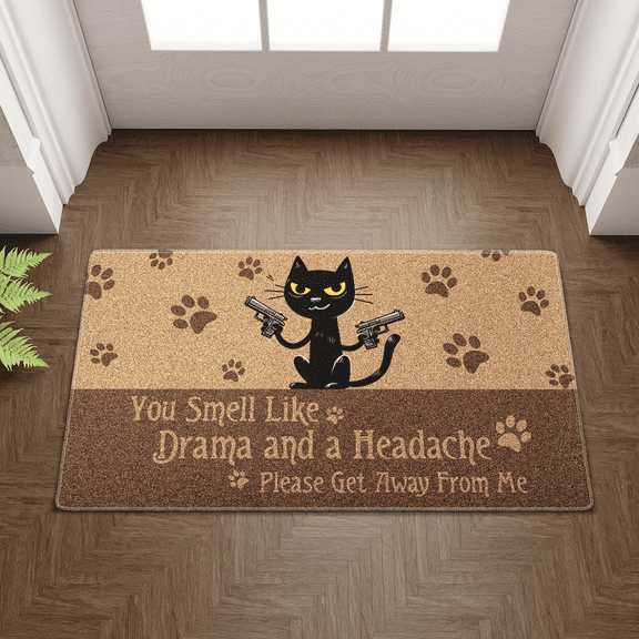 Lotusprinthandmade Funny Cat You Smell Like Drama and a Headache Doormat Size 15x25"