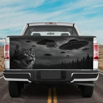 Lotusprinthandmade Funny Cat and UFO Tailgate Wrap 2 Sizes (24"x58"), cat lovers tailgate wrap, ufo and cat truck tailgate wrap