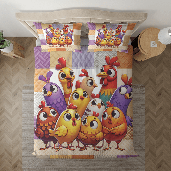 Lotusprinthandmade Funny Chicken Bedding Set (Made in Vietnam) (104x88), Humorous Chicken-Themed Bed Set