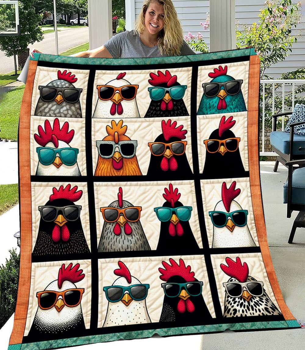 Lotusprinthandmade Funny Chicken Fleece Blanket 3 Sizes (Made in US