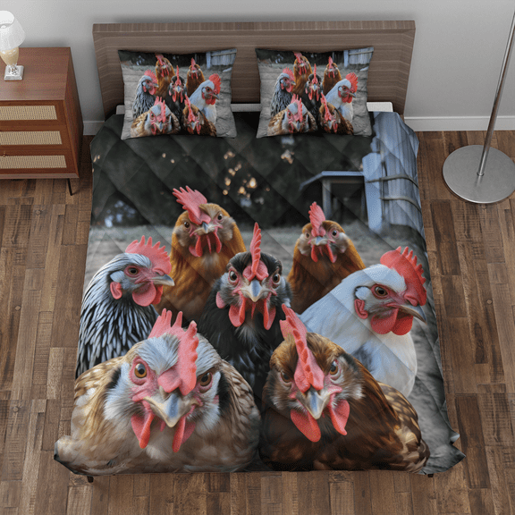 Lotusprinthandmade Funny Chicken Rooster Animal Selfie Quilt Bedding Set (Fold Hem) 5 Sizes (Made in Vietnam) (60x70), Humorous Chicken Quilt Bedding