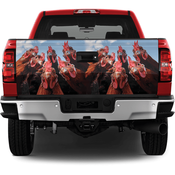 Lotusprinthandmade Funny Chicken Rooster Animal Selfie Tailgate Wrap 2 Sizes (24"x58"), Colorful Chicken Graphic Tailgate Wrap