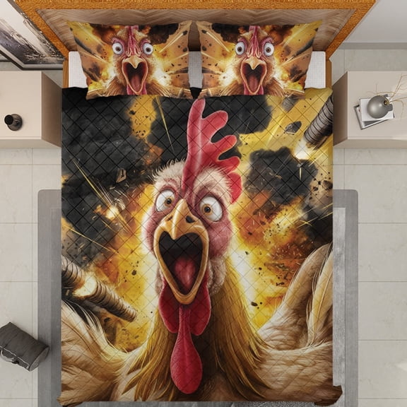 Lotusprinthandmade Funny Chicken Theme Quilt Bedding Set, White Binding, 55x60