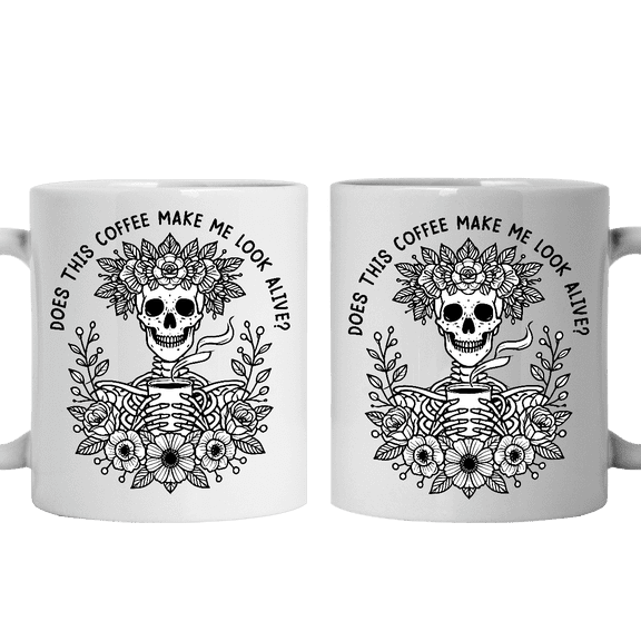 Lotusprinthandmade Funny Coffee Skeleton Does This Coffee Make Me Look Alive Ceramic Mug (15oz)