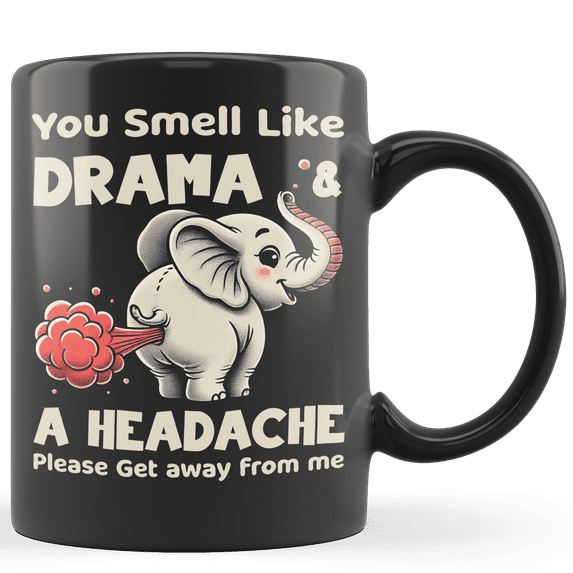 Lotusprinthandmade Funny Elephant Black Ceramic Mug (11 oz) (Made In US), Elephant Coffee Mug