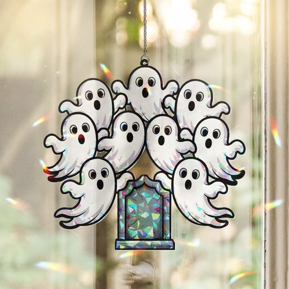 Lotusprinthandmade Funny Halloween Skeleton Spooky Graphic Custom Shape Broken Glass Hologram Ornament 4in, Halloween Skeleton Hologram Decoration