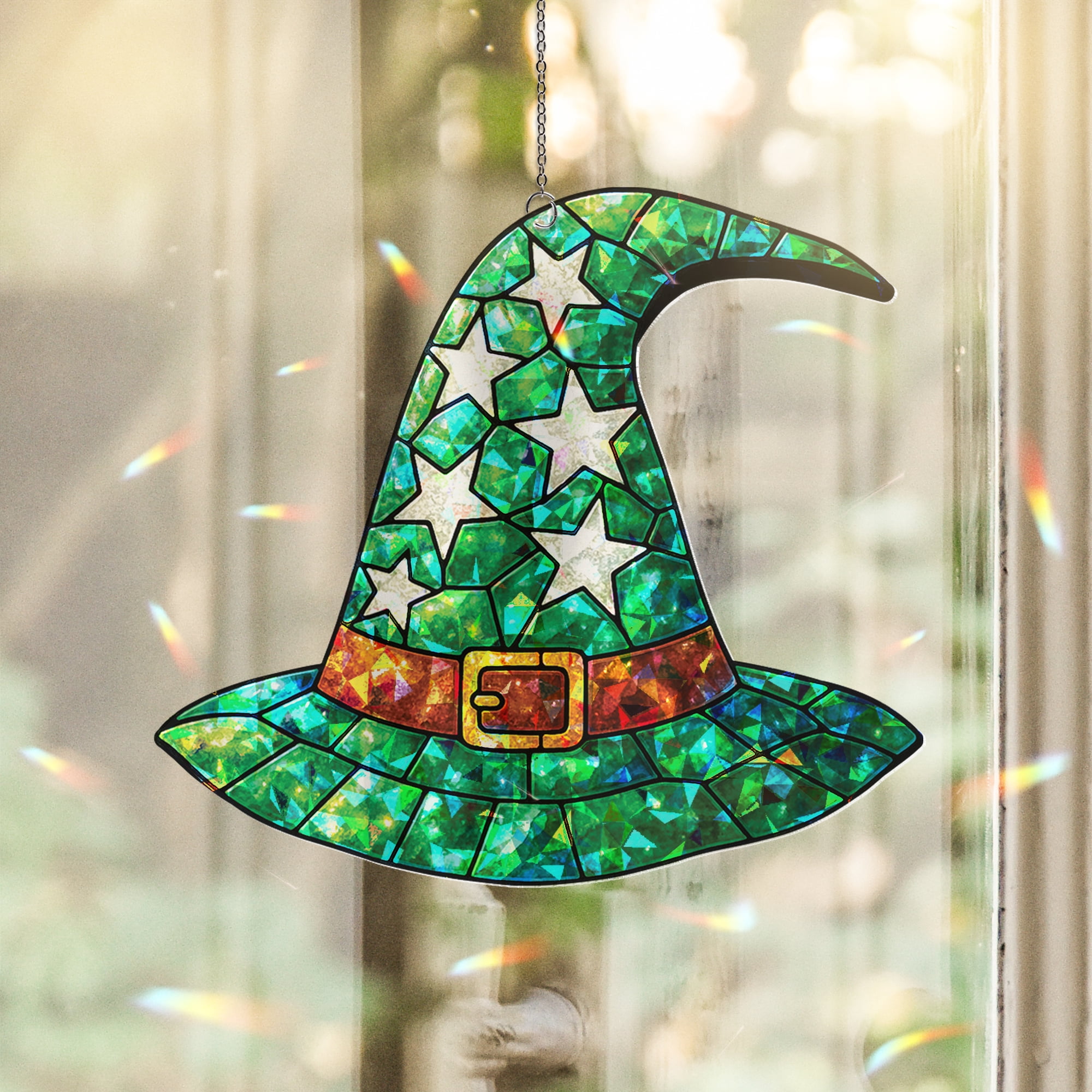 Lotusprinthandmade Funny Halloween Skeleton Spooky Graphic Custom Shape Broken Glass Hologram Ornament 6in, Halloween Skeleton Hologram Decoration